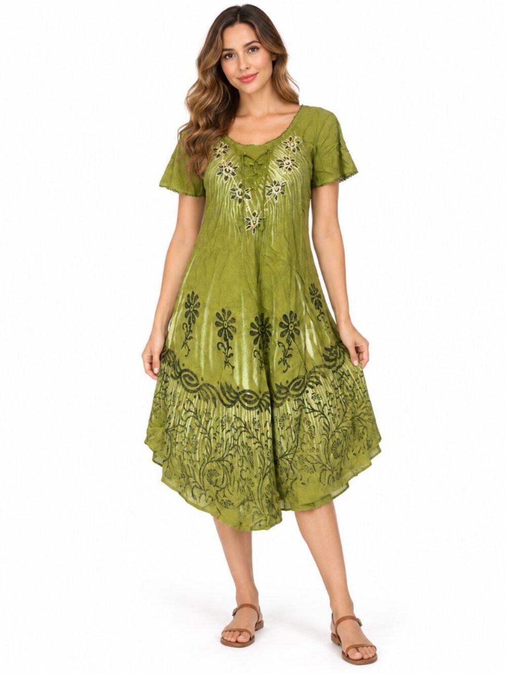 Women’s Boho Midi Dress One Size Multiple Colors Floral Embroidered Short Sleeve